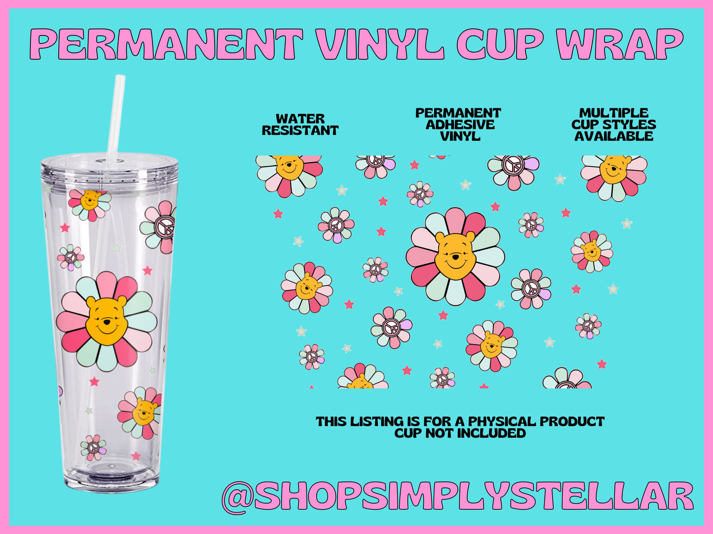 Retro Bear Flower Permanent Adhesive Vinyl Wrap