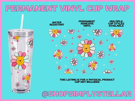 Retro Bear Flower Permanent Adhesive Vinyl Wrap