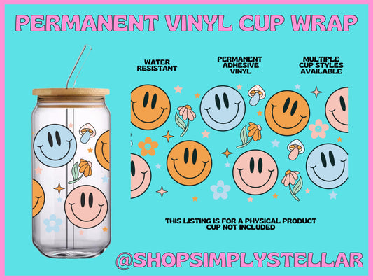 Smiley Face Mushroom Permanent Adhesive Vinyl Wrap
