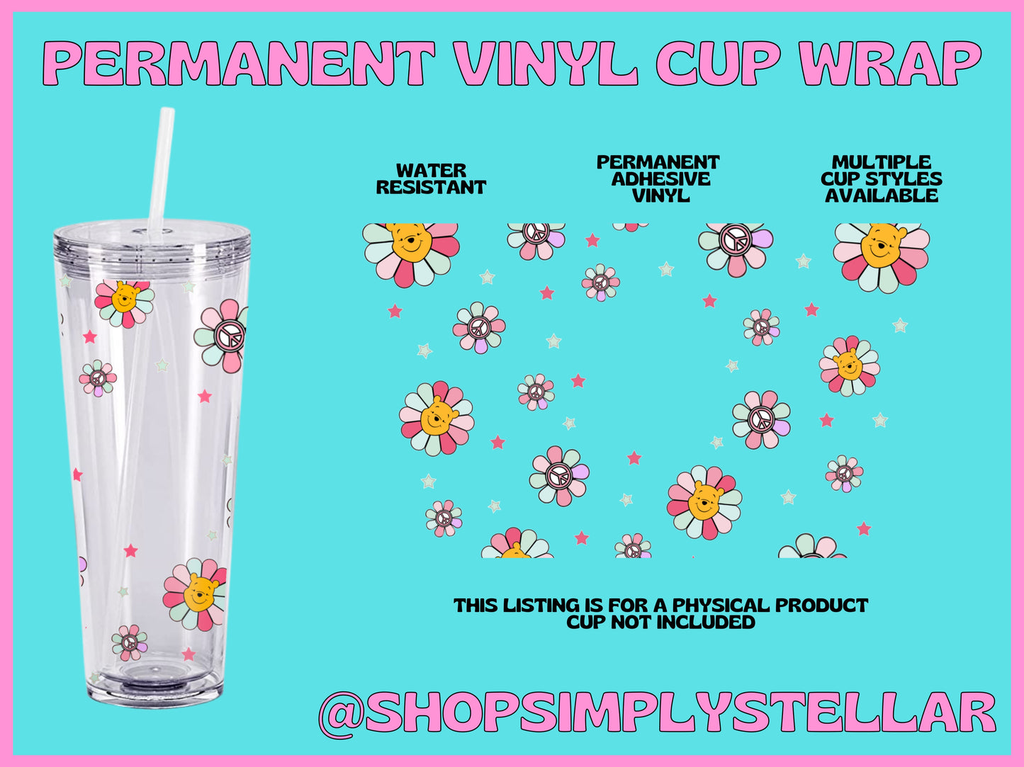 Retro Bear Flower Permanent Adhesive Vinyl Wrap