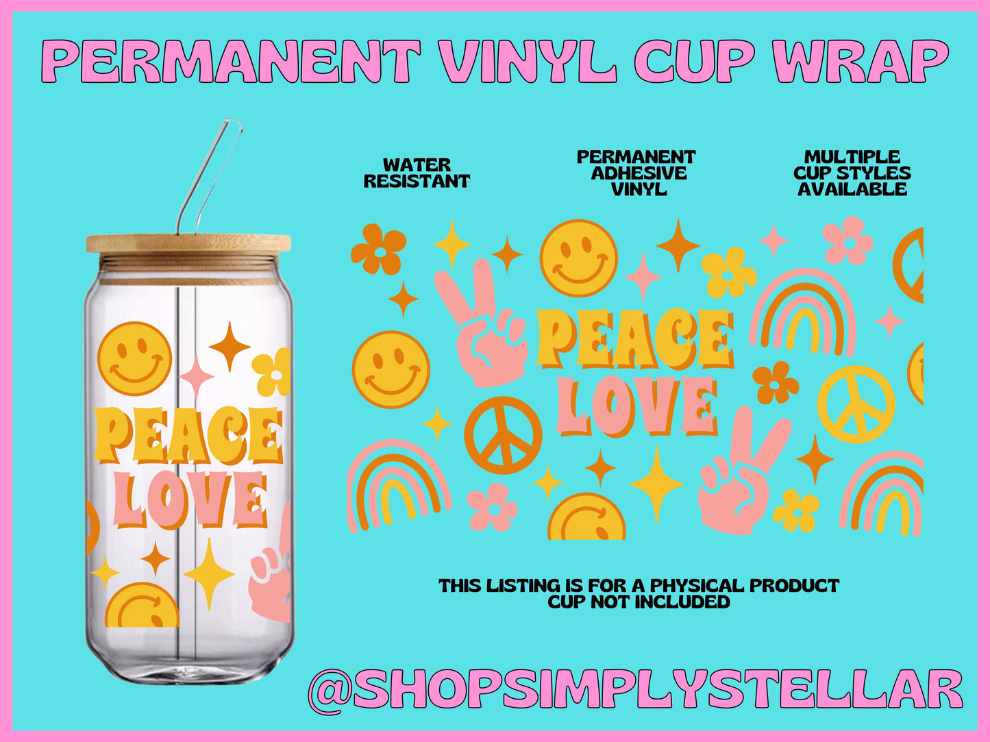 Peace Love Permanent Adhesive Vinyl Wrap