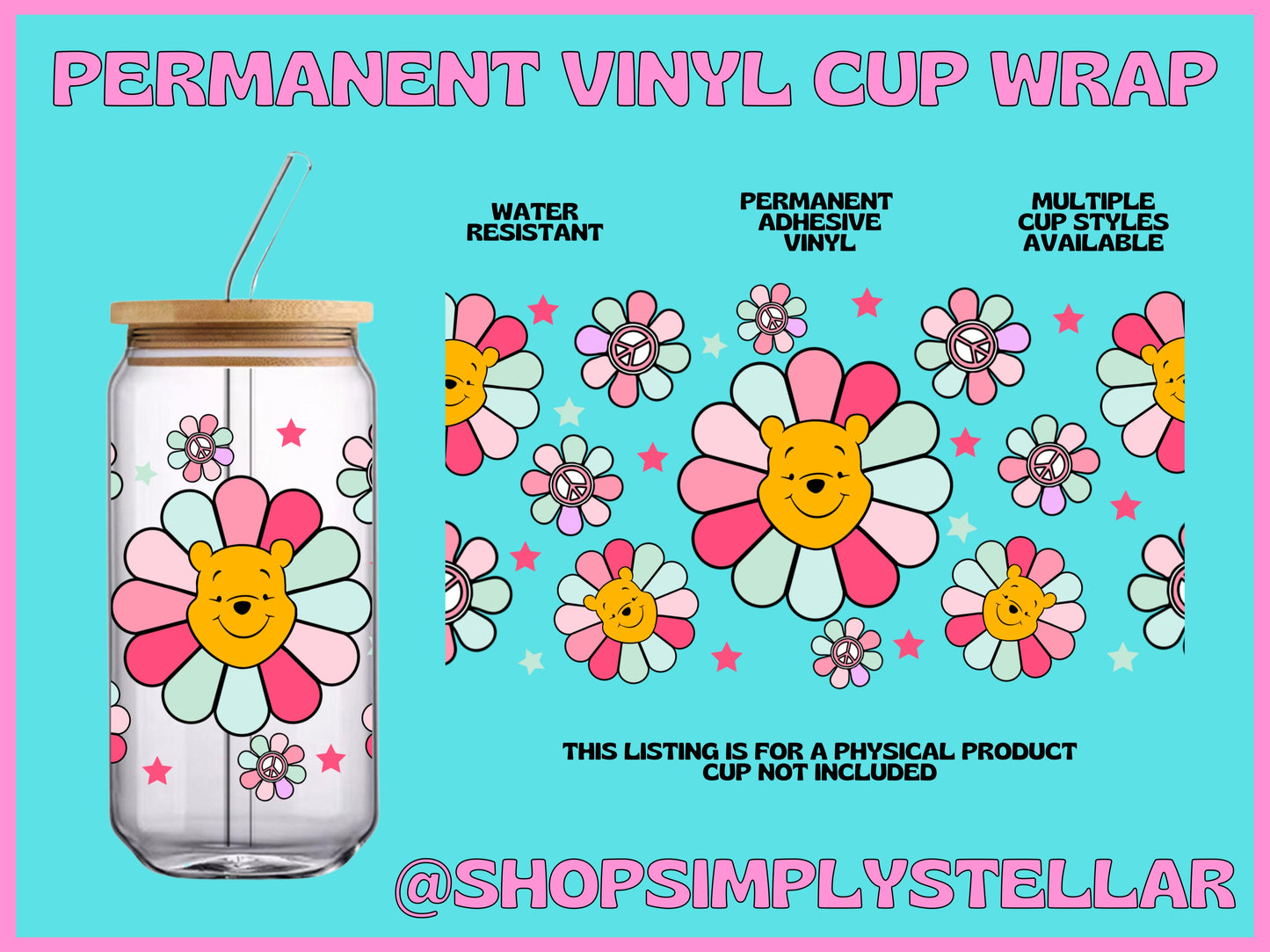 Retro Bear Flower Permanent Adhesive Vinyl Wrap