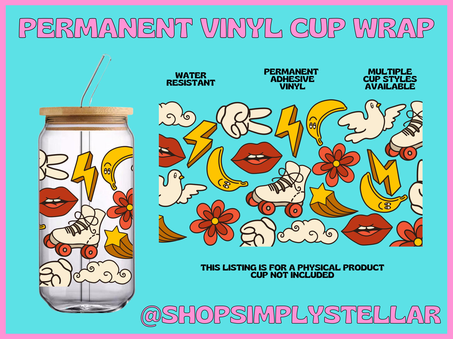 Retro Skate Lips Permanent Adhesive Vinyl Wrap